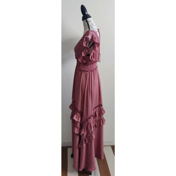 Baltic Born Jasmine Ruffle Maxi Dress in Rosy Brown Size Small - Picture 4 of 10